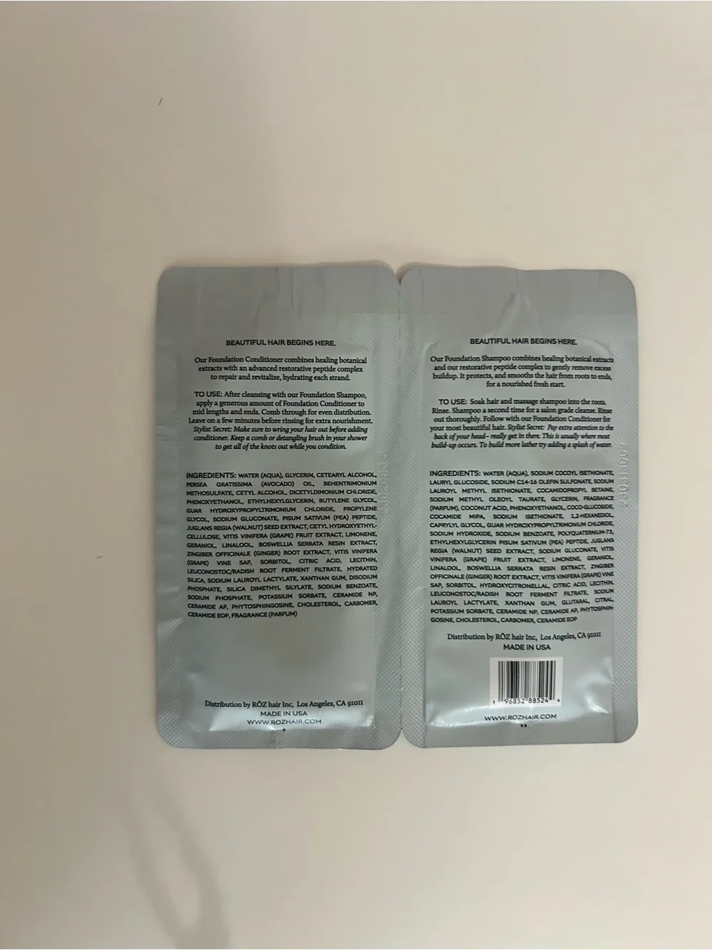 ROZ Foundation Shampoo & Conditioner Sachets - .34 Oz each